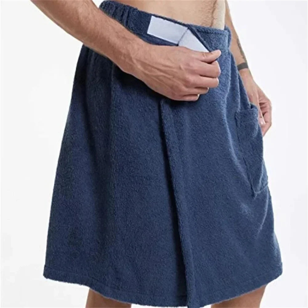 Men’s Soft Wearable Bath Towel with Pocket – Adjustable Shower Wrap for Sauna, Gym, Swimming, Spa, Beach, and Travel