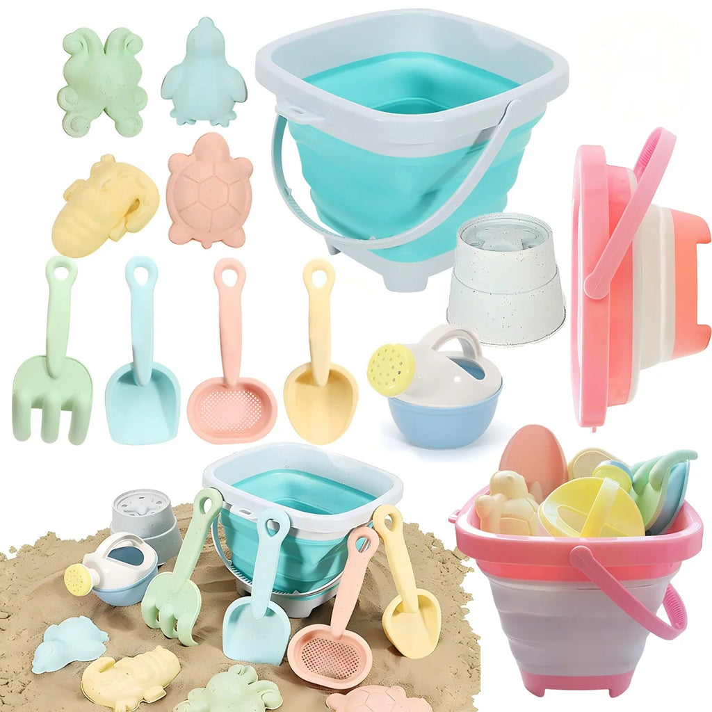 Kids’ Collapsible Beach Toy Set – Silicone Bucket, Shovels & Sand Molds for Summer Outdoor Play