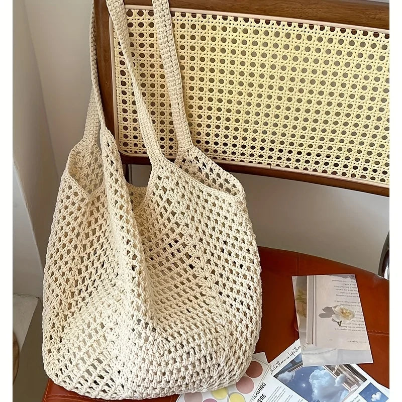 Beach Bags for Women - Women Beach Tote Bag, Summer Mesh Hollow Straw Tote Bag for Holiday Market
