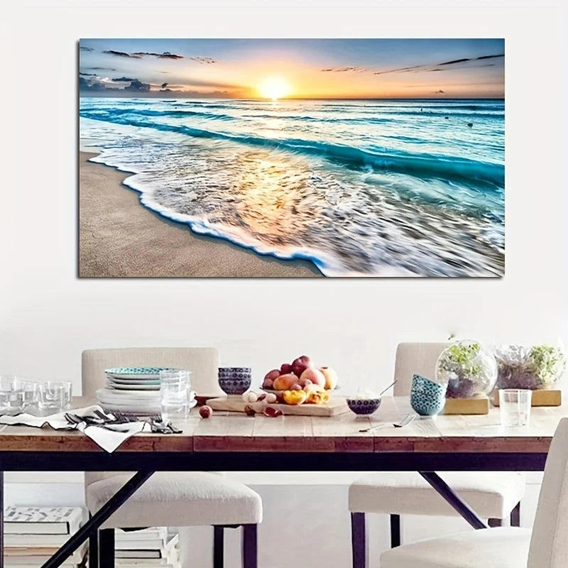 Beach Sunset Landscape Canvas Wall Art – Large Nordic Poster Print for Living Room, Bedroom, and Home Décor