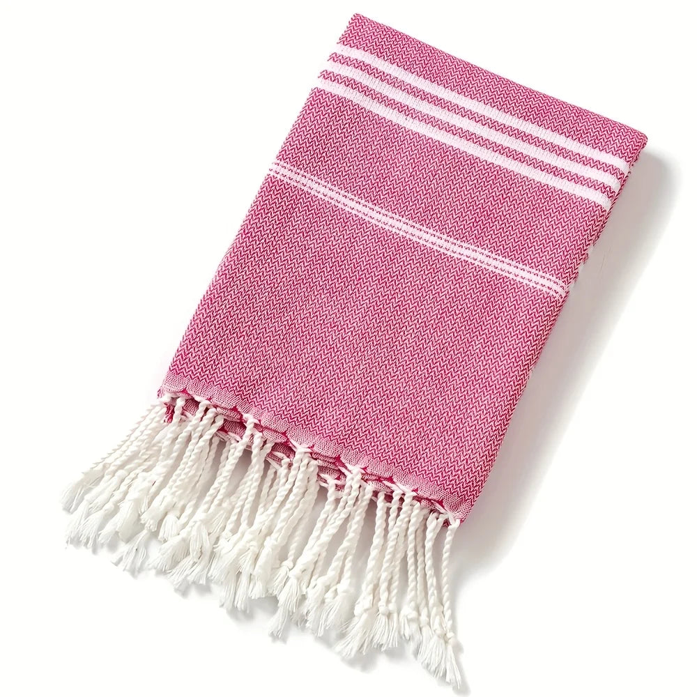 Turkish Beach Towel 90 × 180 cm – Soft Absorbent Quick-Dry Fringed Towel for Beach, Bath, Sauna, Spa, Gym, Sports, and Travel