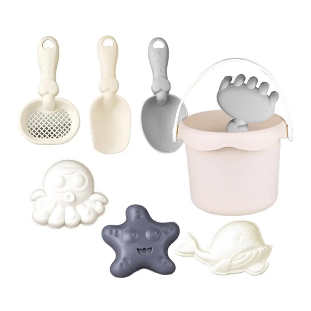 Kids’ Beach Toy Set – Plastic Sand Play Set with Bucket, Shovels, Sea Creature Molds, Smooth Edges, and Bright Colors