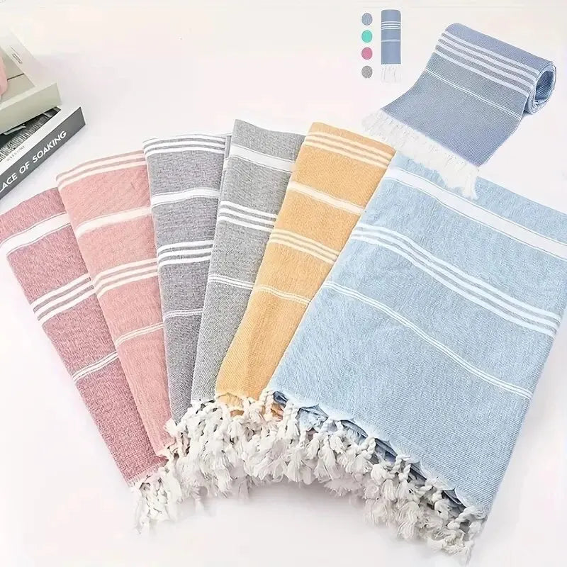 Oversized Turkish Beach Towel 90 × 180 cm – Sand-Free Quick-Dry Swim Towel with Tassels for Adults, Travel, Beach, Pool, and Gifts