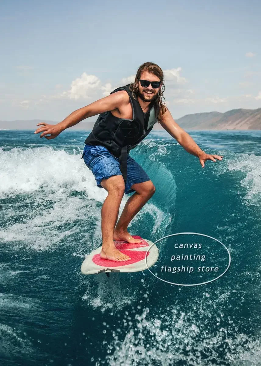 Beach Wave Surfing Canvas Wall Art – Coastal-Themed Print Poster for Living Room, Bedroom, and Home Décor