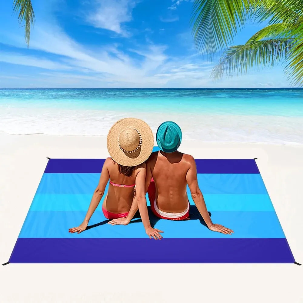Large Waterproof Sandproof Beach Blanket – Lightweight Beach Mat for 2–3 Adults, Perfect for Travel, Camping, Hiking, and Beach Trips