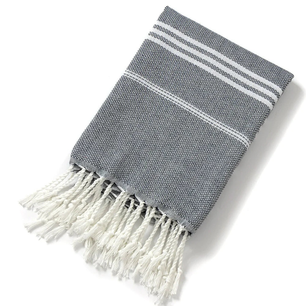 Oversized Turkish Beach Towel 90 × 180 cm – Sand-Free Quick-Dry Swim Towel with Tassels for Adults, Travel, Beach, Pool, and Gifts