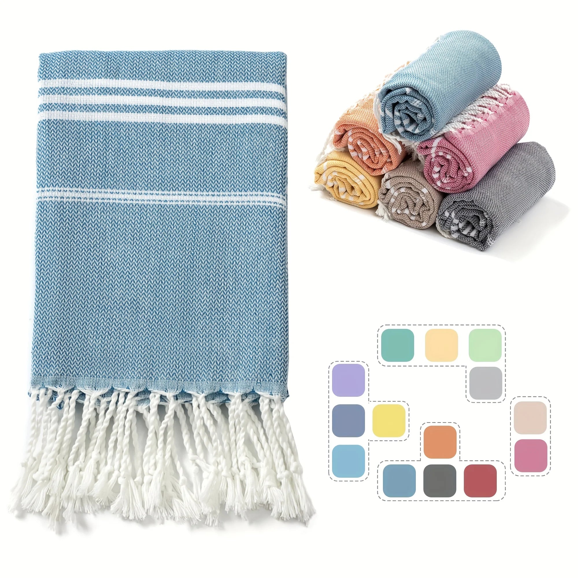 Turkish Beach Towel 90 × 180 cm – Soft Absorbent Quick-Dry Fringed Towel for Beach, Bath, Sauna, Spa, Gym, Sports, and Travel
