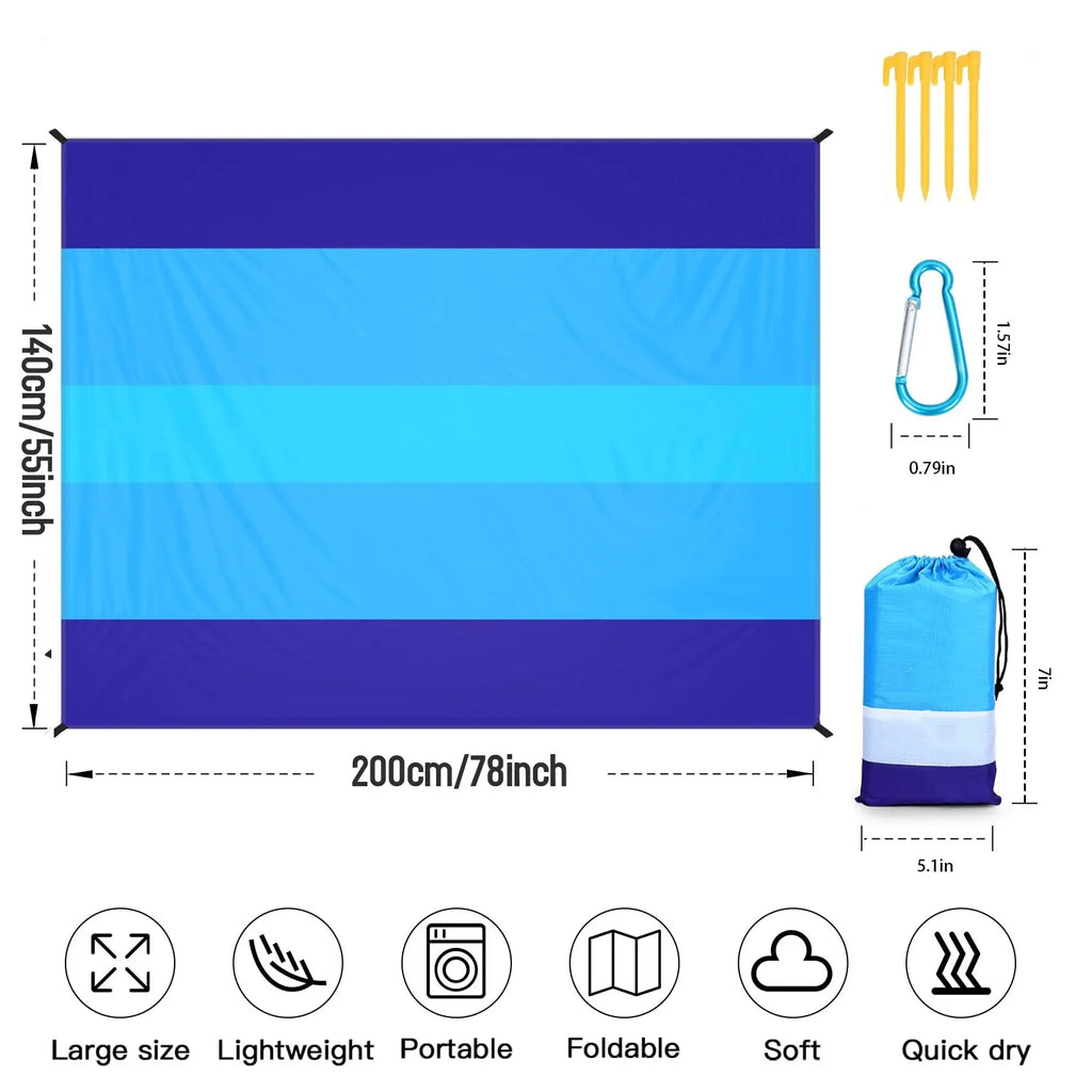 Large Waterproof Sandproof Beach Blanket – Lightweight Beach Mat for 2–3 Adults, Perfect for Travel, Camping, Hiking, and Beach Trips
