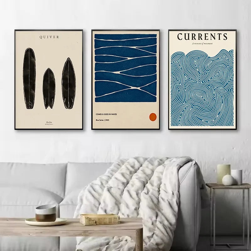 Boho Beach Quote Canvas Wall Art – Summer Nordic Sea Waves Poster for Home Décor