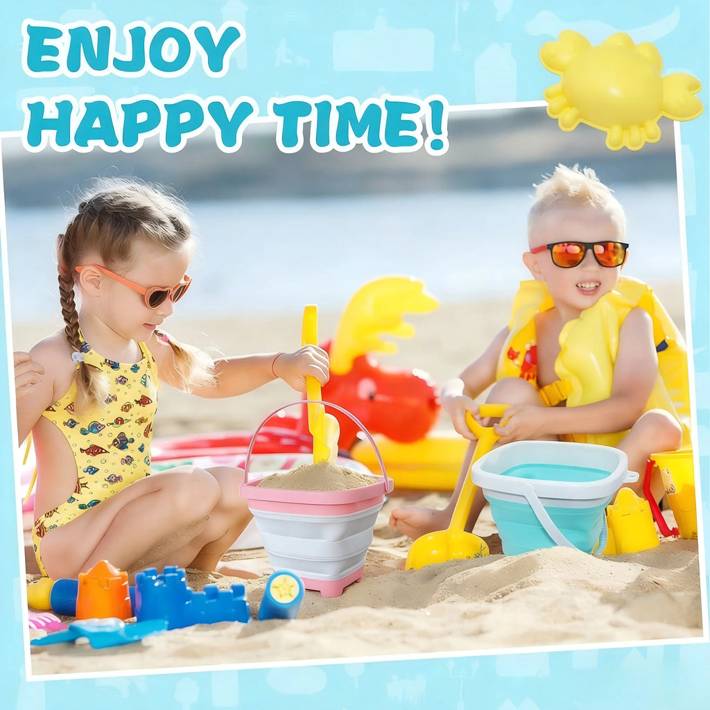 Kids’ Collapsible Beach Toy Set – Silicone Bucket, Shovels & Sand Molds for Summer Outdoor Play