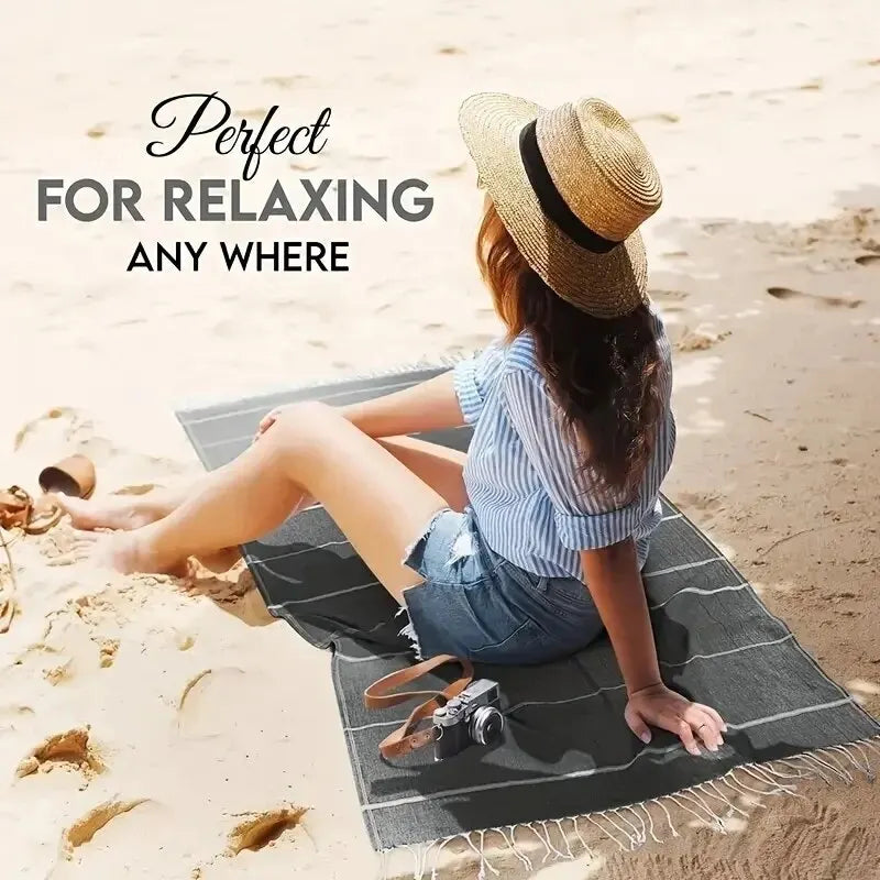 Oversized Turkish Beach Towel 90 × 180 cm – Sand-Free Quick-Dry Swim Towel with Tassels for Adults, Travel, Beach, Pool, and Gifts