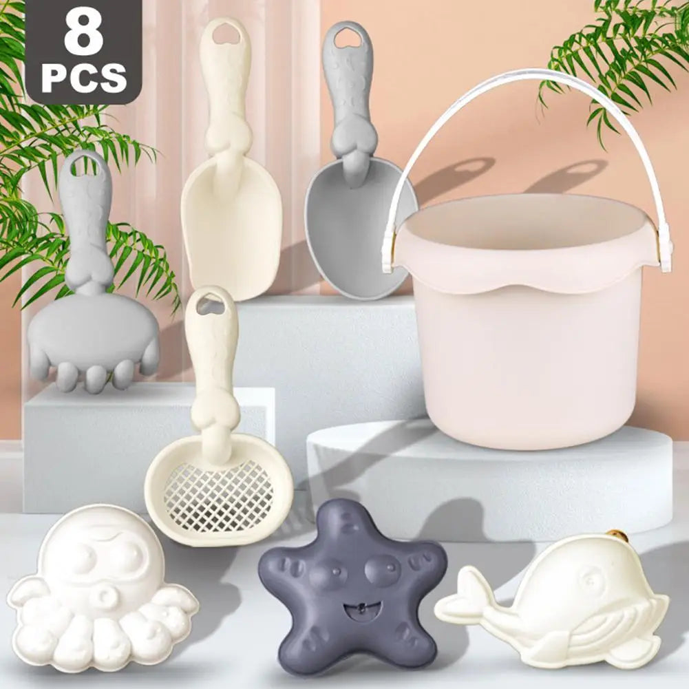 Kids’ Beach Toy Set – Plastic Sand Play Set with Bucket, Shovels, Sea Creature Molds, Smooth Edges, and Bright Colors