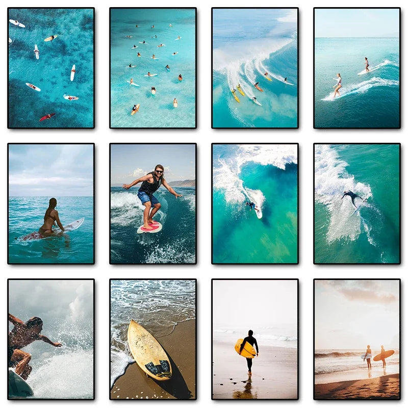 Beach Wave Surfing Canvas Wall Art – Coastal-Themed Print Poster for Living Room, Bedroom, and Home Décor