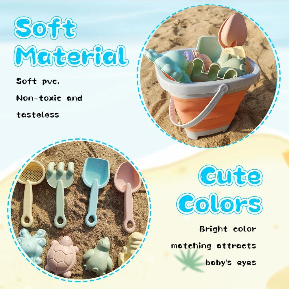 Kids’ Collapsible Beach Toy Set – Silicone Bucket, Shovels & Sand Molds for Summer Outdoor Play