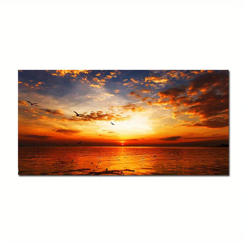 Beach Sunset Landscape Canvas Wall Art – Large Nordic Poster Print for Living Room, Bedroom, and Home Décor