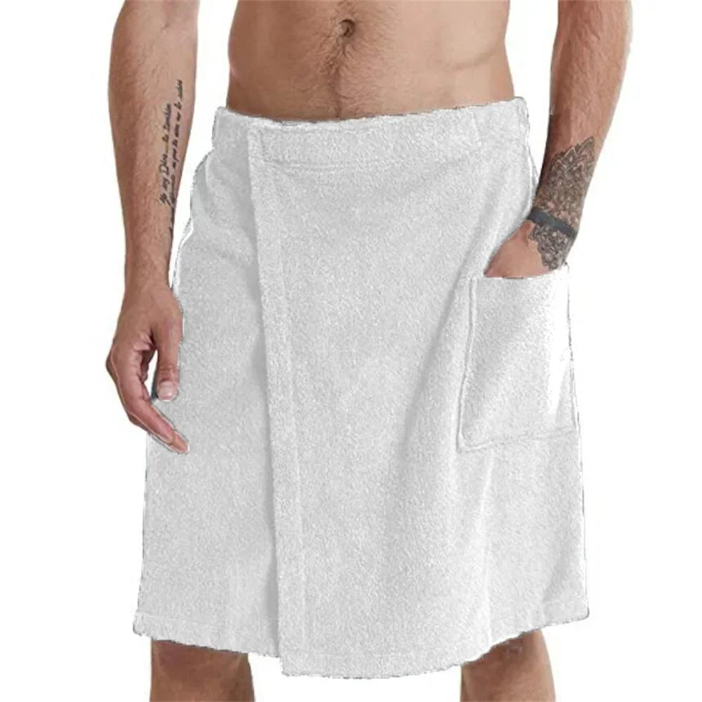 Men’s Soft Wearable Bath Towel with Pocket – Adjustable Shower Wrap for Sauna, Gym, Swimming, Spa, Beach, and Travel