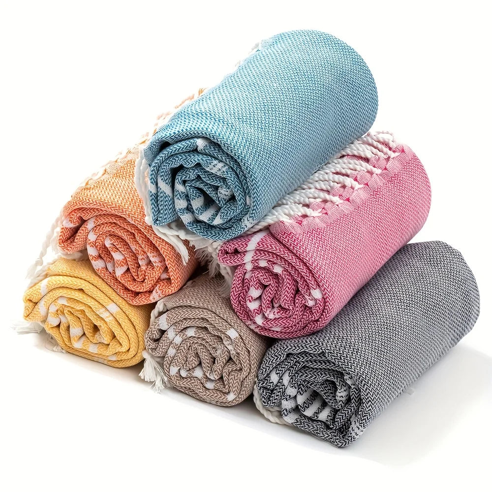 Turkish Beach Towel 90 × 180 cm – Soft Absorbent Quick-Dry Fringed Towel for Beach, Bath, Sauna, Spa, Gym, Sports, and Travel