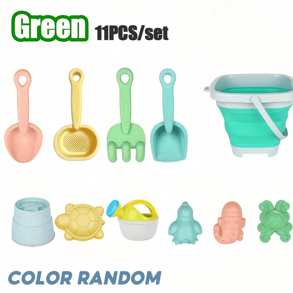 Kids’ Collapsible Beach Toy Set – Silicone Bucket, Shovels & Sand Molds for Summer Outdoor Play