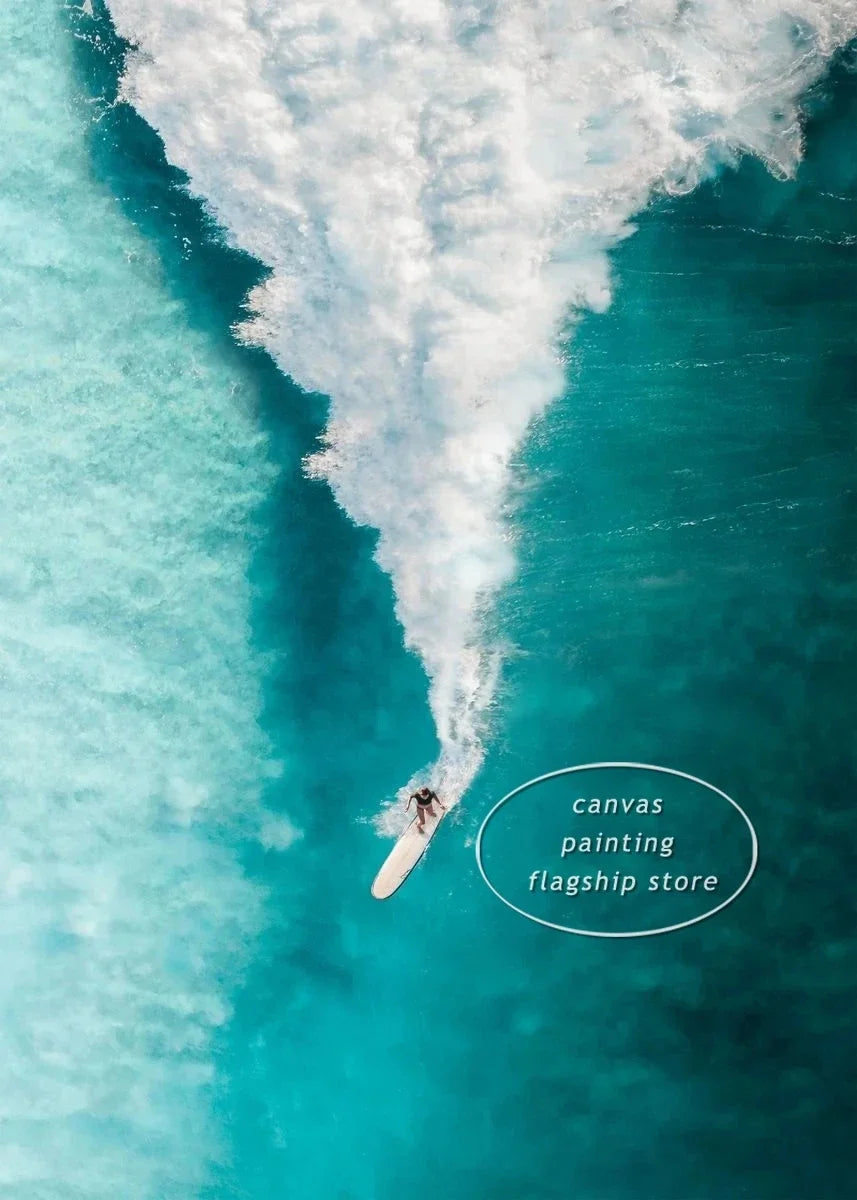 Beach Wave Surfing Canvas Wall Art – Coastal-Themed Print Poster for Living Room, Bedroom, and Home Décor