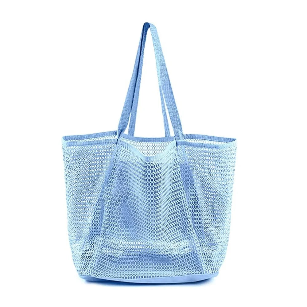 Women’s Summer Mesh Beach Tote Bag – Sandproof Woven Shoulder Handbag with Large Inner Pocket for Travel, Vacation, and Beach Essentials