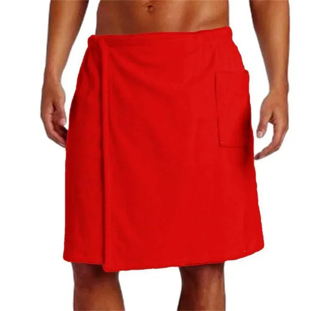 Men’s Soft Wearable Bath Towel with Pocket – Adjustable Shower Wrap for Sauna, Gym, Swimming, Spa, Beach, and Travel