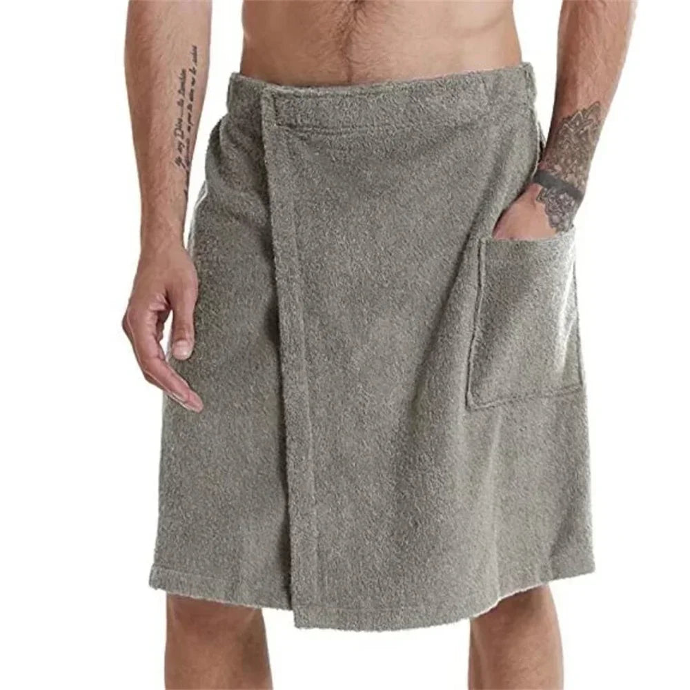 Men’s Soft Wearable Bath Towel with Pocket – Adjustable Shower Wrap for Sauna, Gym, Swimming, Spa, Beach, and Travel