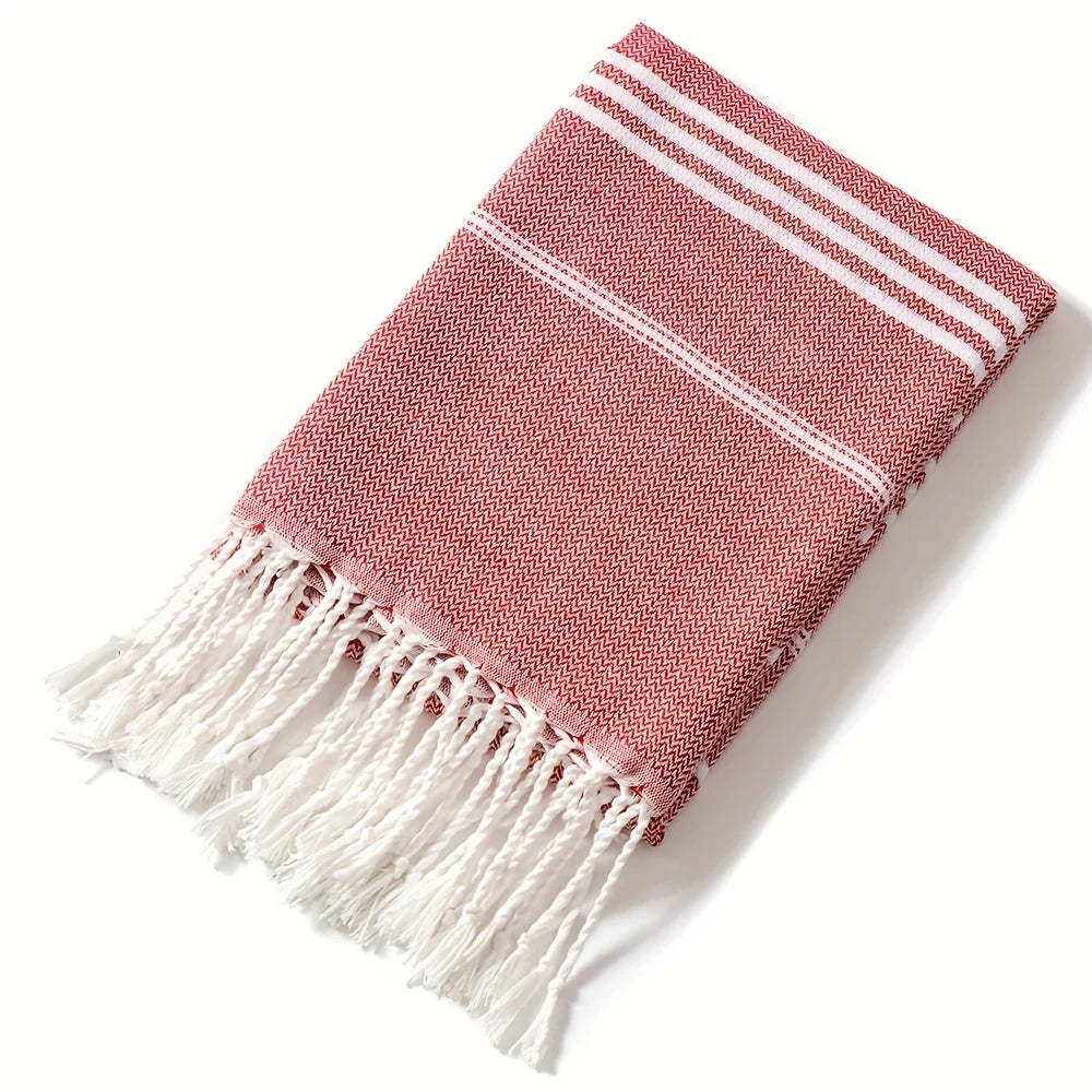 Turkish Beach Towel 90 × 180 cm – Soft Absorbent Quick-Dry Fringed Towel for Beach, Bath, Sauna, Spa, Gym, Sports, and Travel