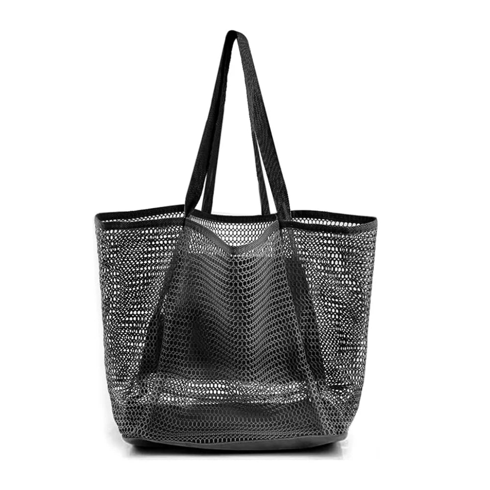 Women’s Summer Mesh Beach Tote Bag – Sandproof Woven Shoulder Handbag with Large Inner Pocket for Travel, Vacation, and Beach Essentials