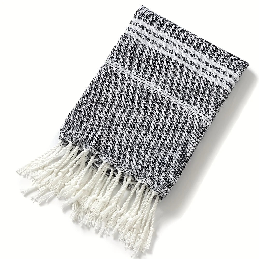 Turkish Beach Towel 90 × 180 cm – Soft Absorbent Quick-Dry Fringed Towel for Beach, Bath, Sauna, Spa, Gym, Sports, and Travel