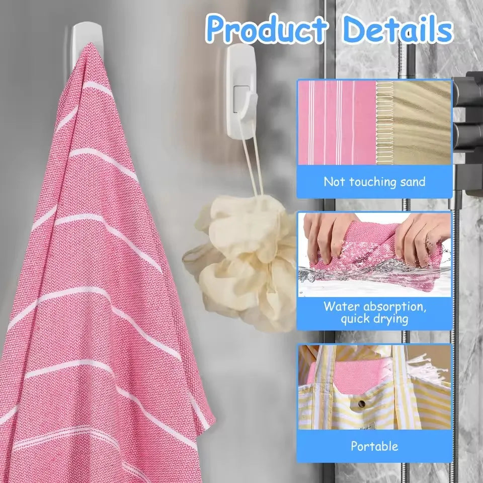 Oversized Turkish Beach Towel 90 × 180 cm – Sand-Free Quick-Dry Swim Towel with Tassels for Adults, Travel, Beach, Pool, and Gifts