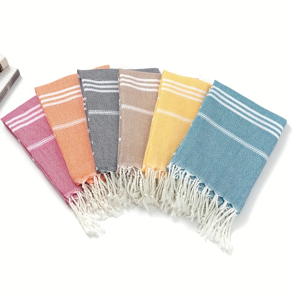Turkish Beach Towel 90 × 180 cm – Soft Absorbent Quick-Dry Fringed Towel for Beach, Bath, Sauna, Spa, Gym, Sports, and Travel