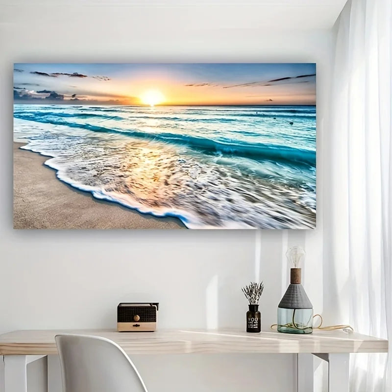 Beach Sunset Landscape Canvas Wall Art – Large Nordic Poster Print for Living Room, Bedroom, and Home Décor