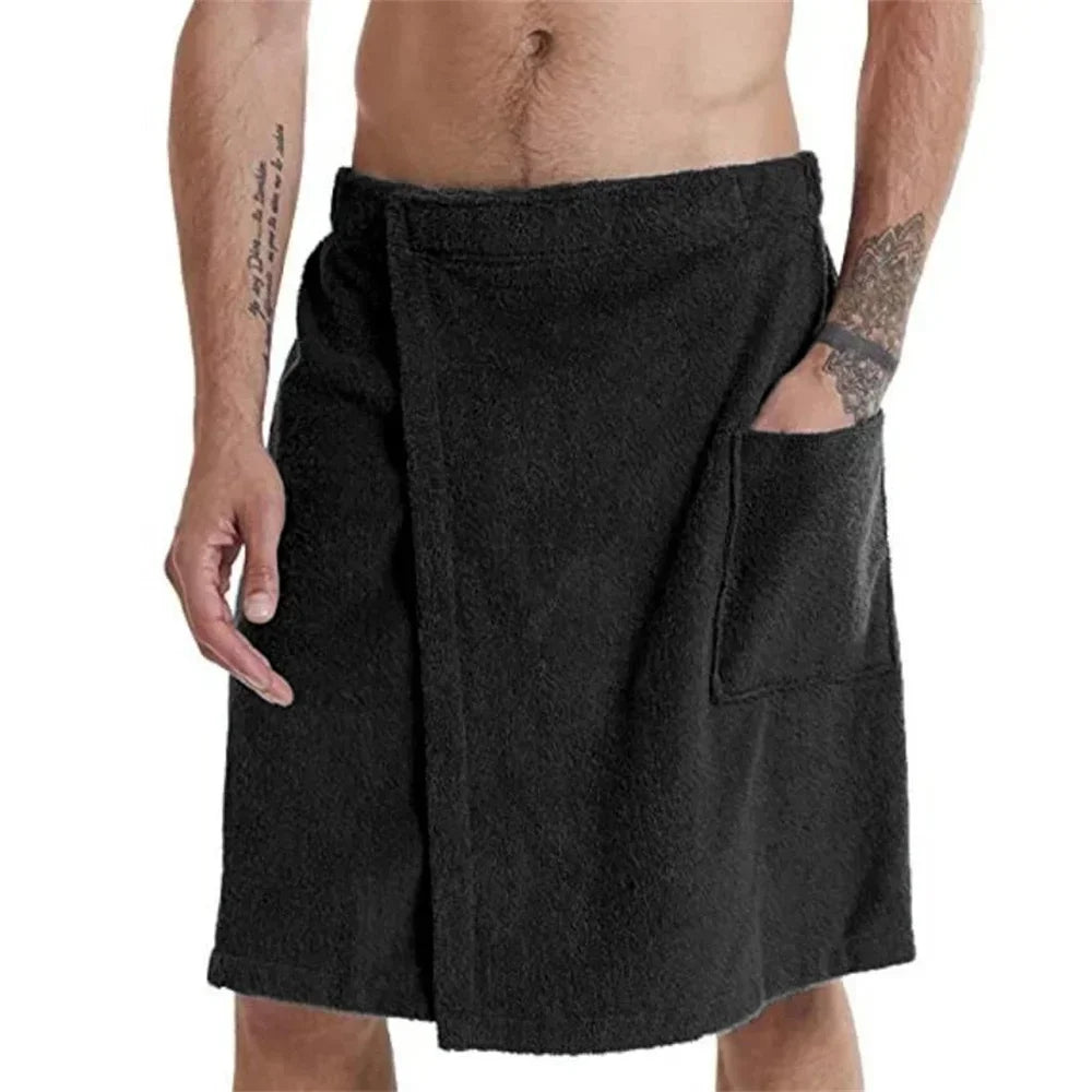 Men’s Soft Wearable Bath Towel with Pocket – Adjustable Shower Wrap for Sauna, Gym, Swimming, Spa, Beach, and Travel