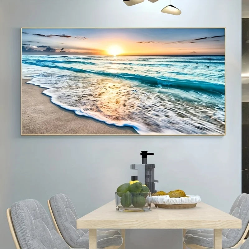 Beach Sunset Landscape Canvas Wall Art – Large Nordic Poster Print for Living Room, Bedroom, and Home Décor