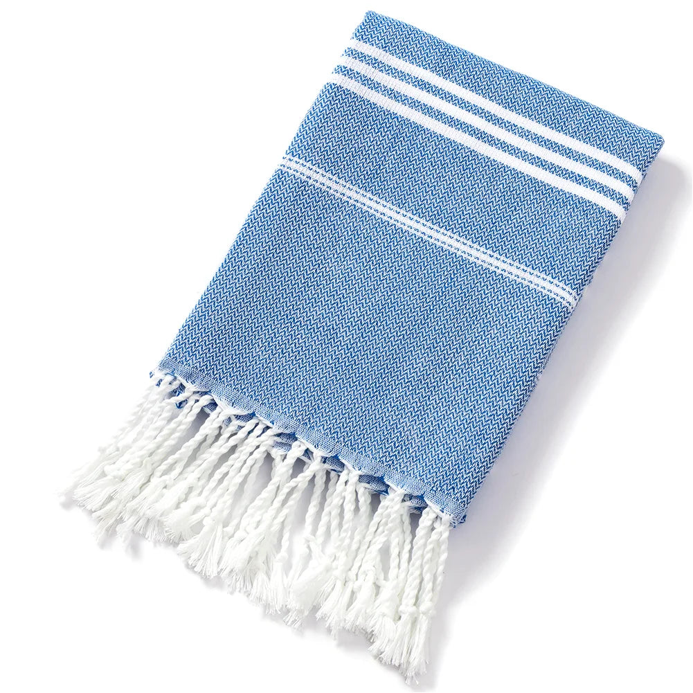Turkish Beach Towel 90 × 180 cm – Soft Absorbent Quick-Dry Fringed Towel for Beach, Bath, Sauna, Spa, Gym, Sports, and Travel