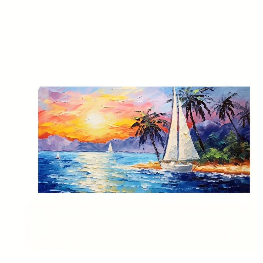 Beach Sunset Landscape Canvas Wall Art – Large Nordic Poster Print for Living Room, Bedroom, and Home Décor