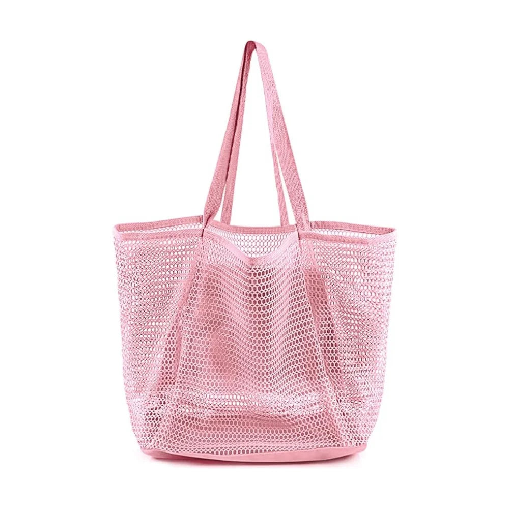 Women’s Summer Mesh Beach Tote Bag – Sandproof Woven Shoulder Handbag with Large Inner Pocket for Travel, Vacation, and Beach Essentials